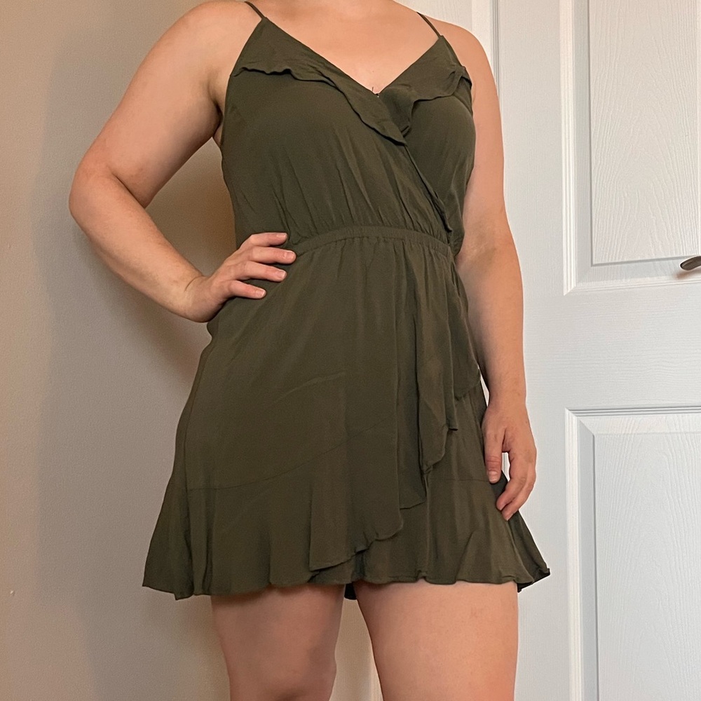 Express Green Ruffled Mini Sundress